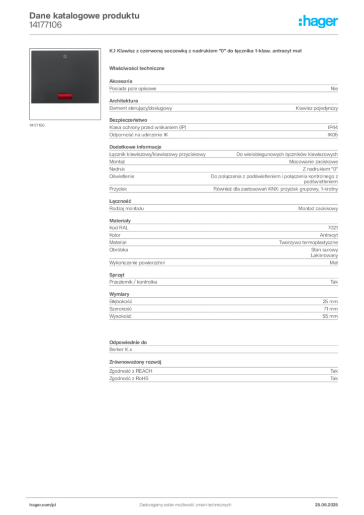 Zdjęcie Hager Karta katalogowa 14177106 | Hager Polska