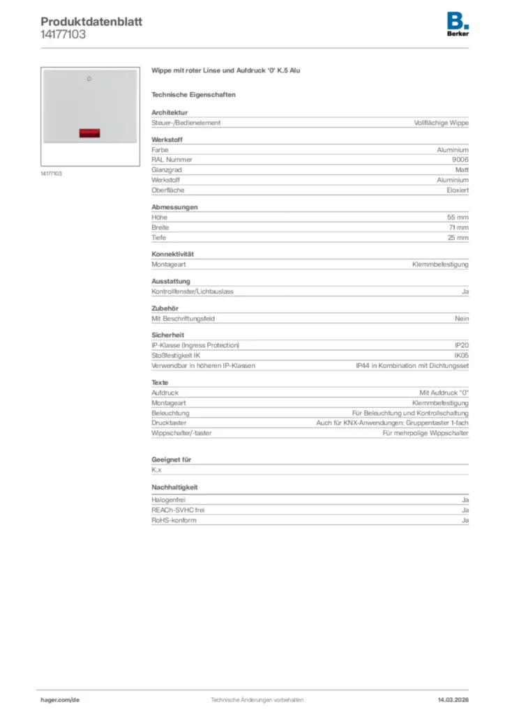Bild Berker Produktdatenblatt 14177103 | Hager Deutschland