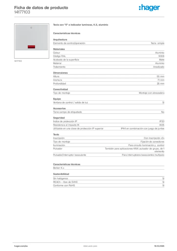 Imagen Hager Ficha de datos de producto 14177103 | Hager España