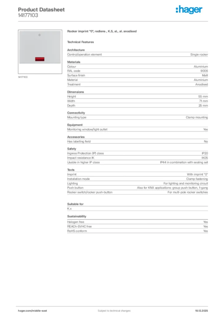 Image Hager Product data sheet 14177103  | Hager