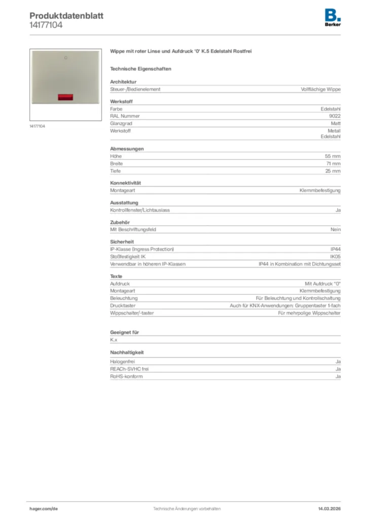 Bild Berker Produktdatenblatt 14177104 | Hager Deutschland