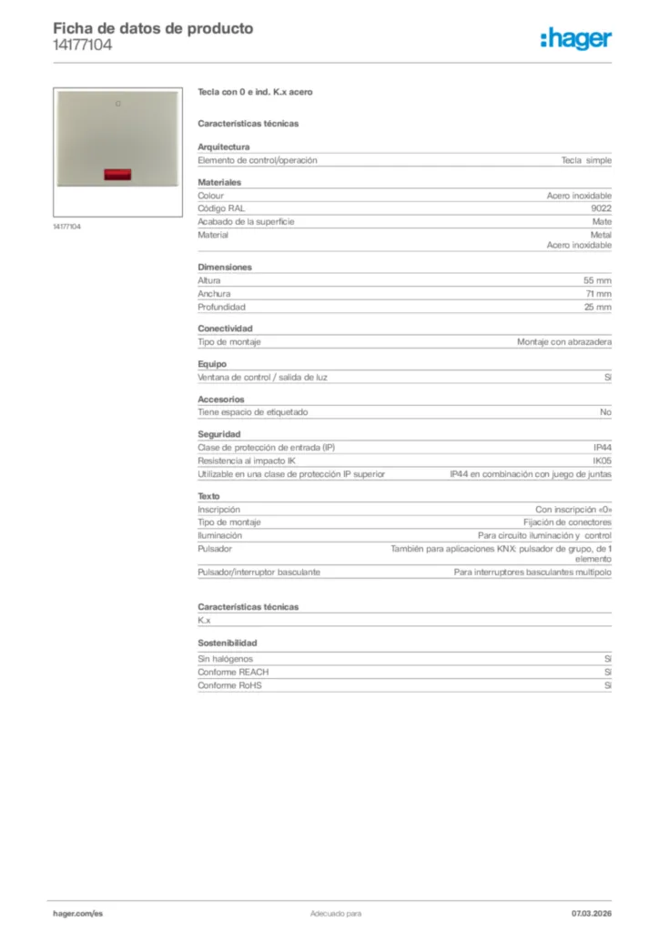 Imagen Hager Ficha de datos de producto 14177104 | Hager España