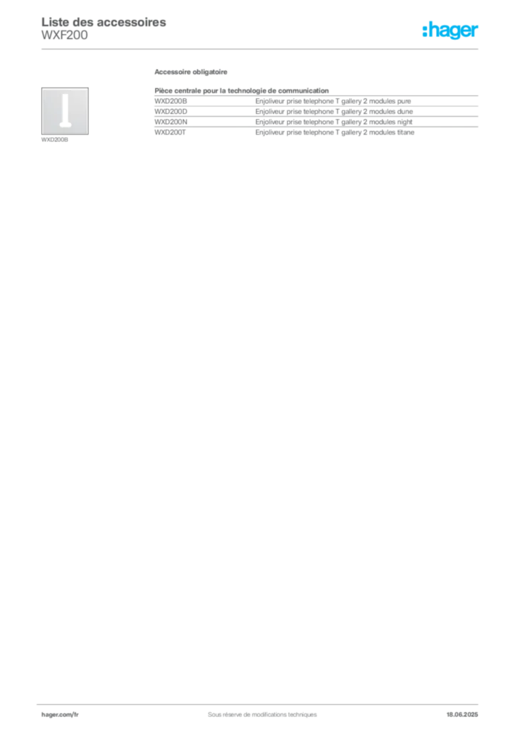 Image Hager Fiche technique du produit WXF200 | Hager France