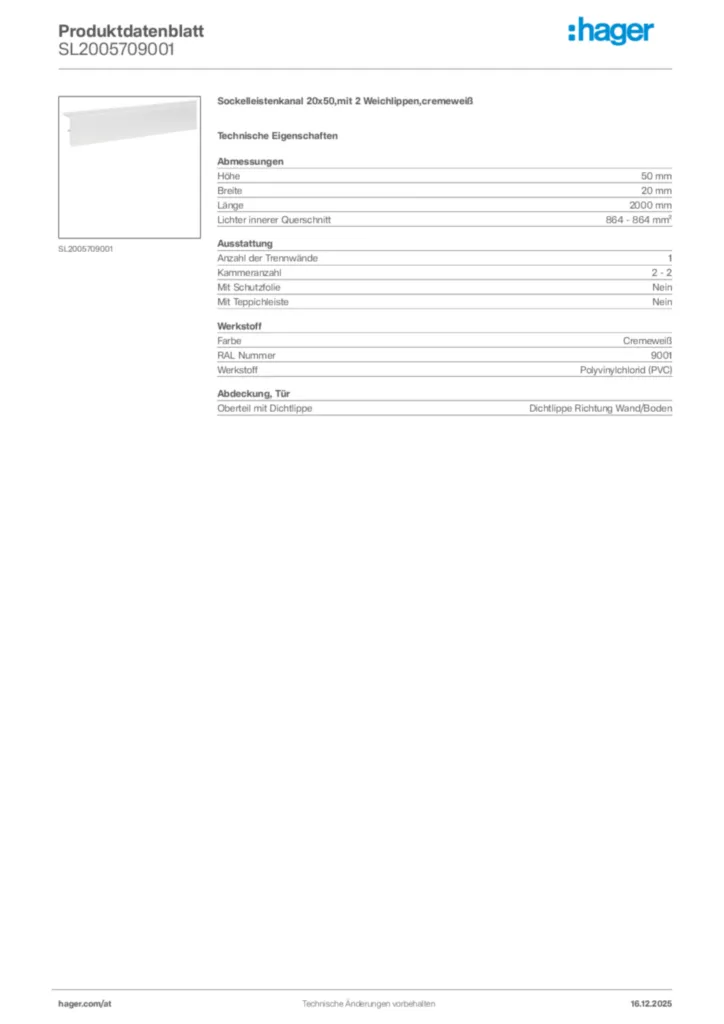 Bild Hager Produktdatenblatt SL2005709001 | Hager Deutschland