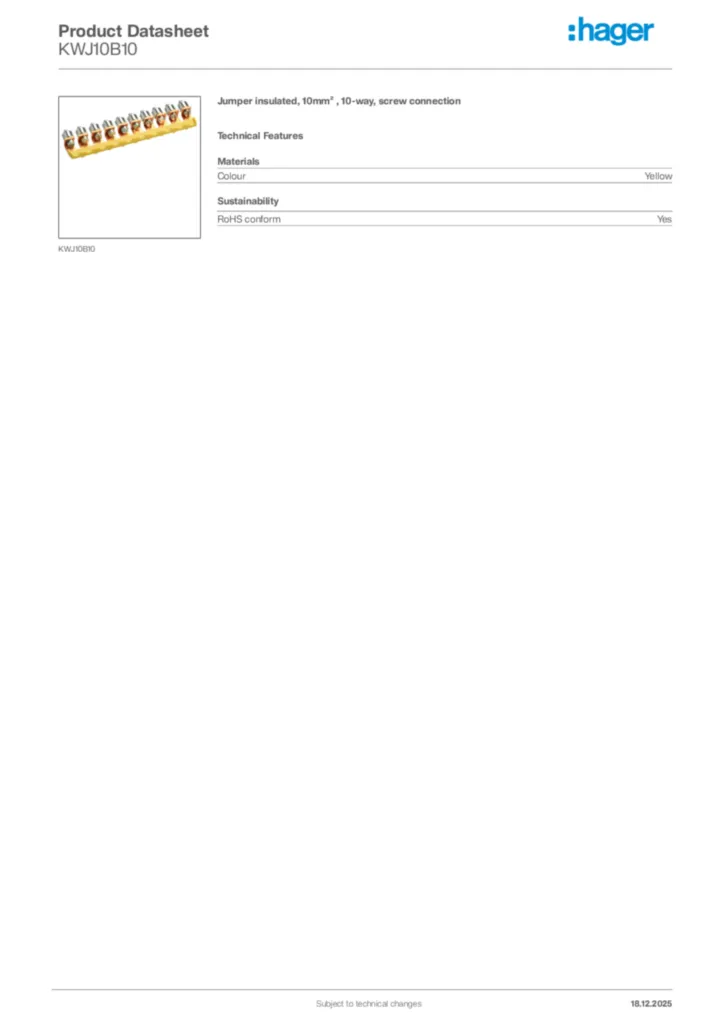 Image Hager Product data sheet KWJ10B10  | Hager Africa