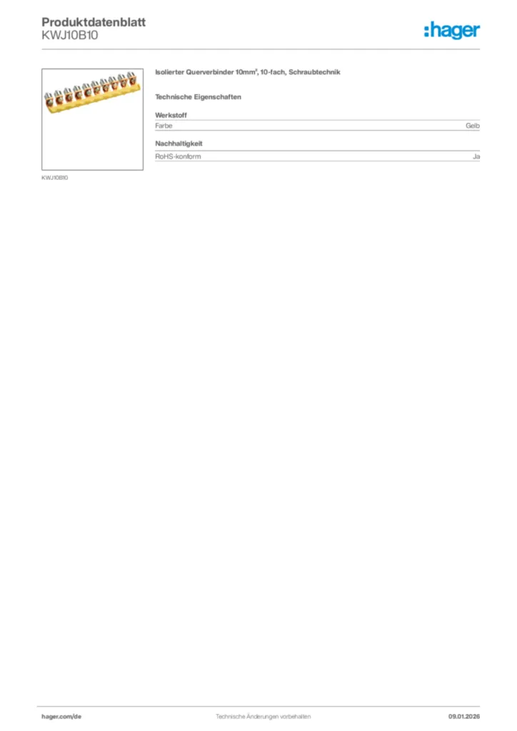 Bild Hager Produktdatenblatt KWJ10B10 | Hager Deutschland