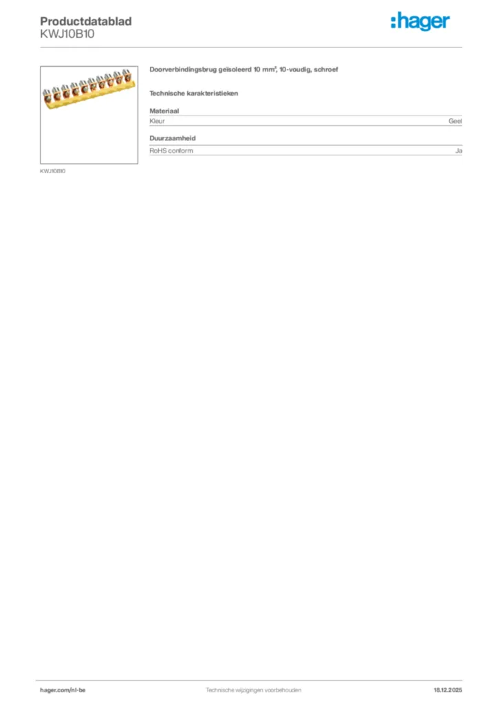 Afbeelding Hager Productdatablad KWJ10B10 | Hager Belgium