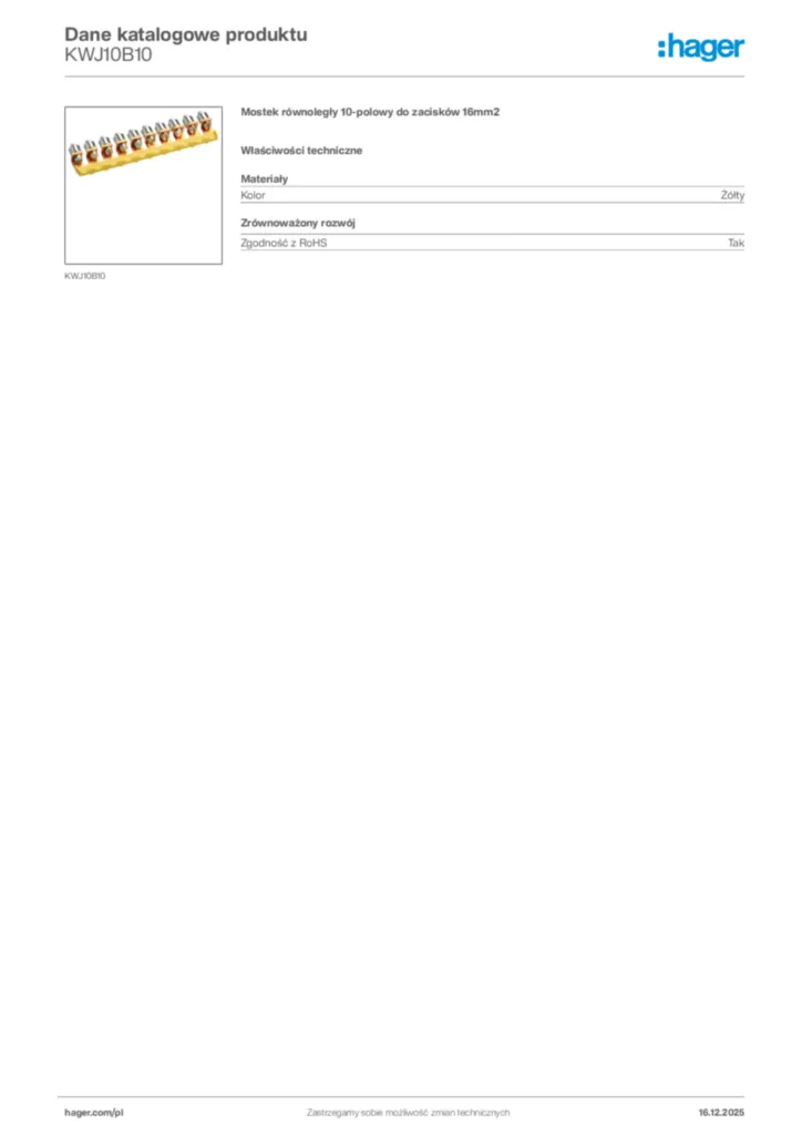 Zdjęcie Hager Karta katalogowa KWJ10B10 | Hager Polska