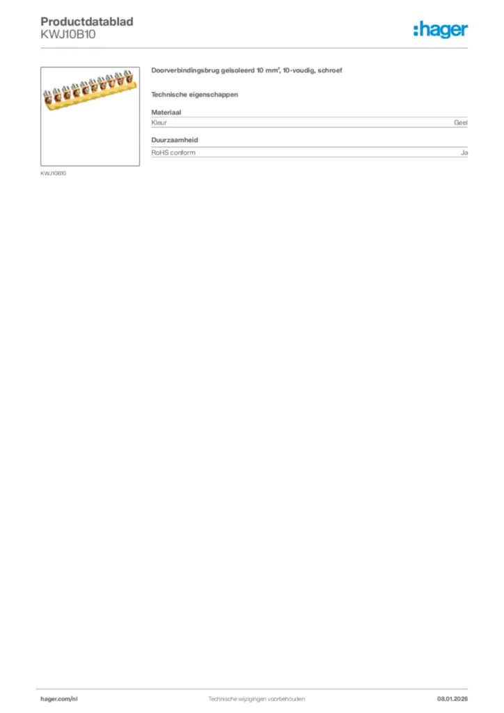 Afbeelding Hager Productdatablad KWJ10B10 | Hager Nederland