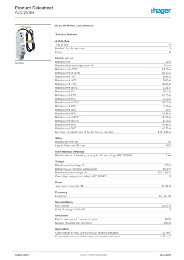 Image Hager Product data sheet ADC228R  | Hager