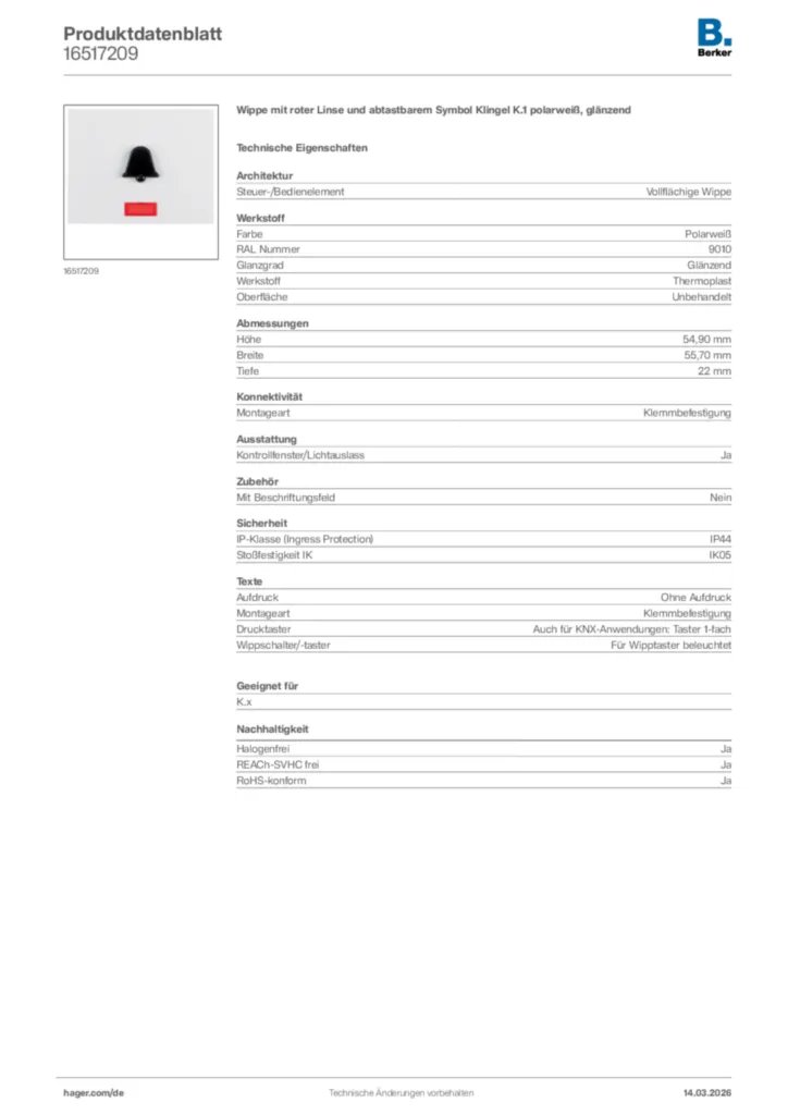 Bild Berker Produktdatenblatt 16517209 | Hager Deutschland