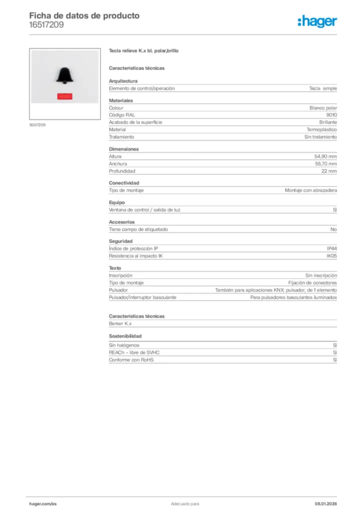 Imagen Hager Ficha de datos de producto 16517209 | Hager España