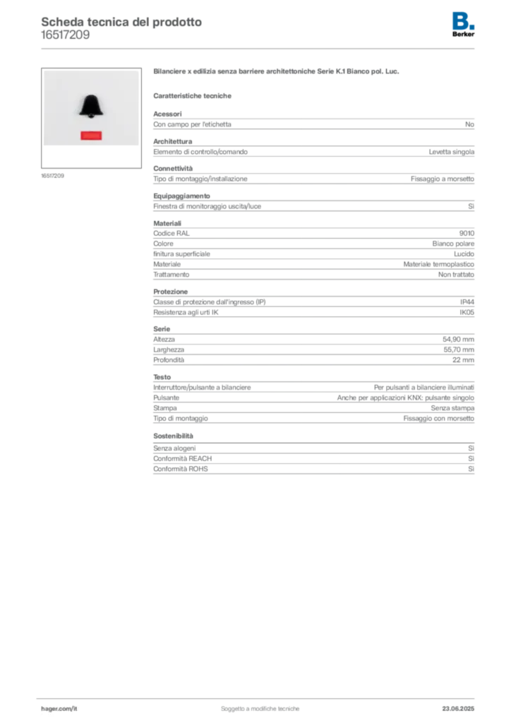 Immagine Berker Scheda tecnica del prodotto 16517209 | Hager Italia