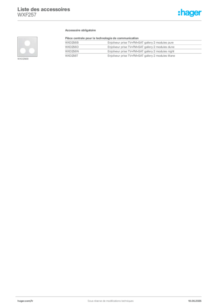 Image Hager Fiche technique du produit WXF257 | Hager France