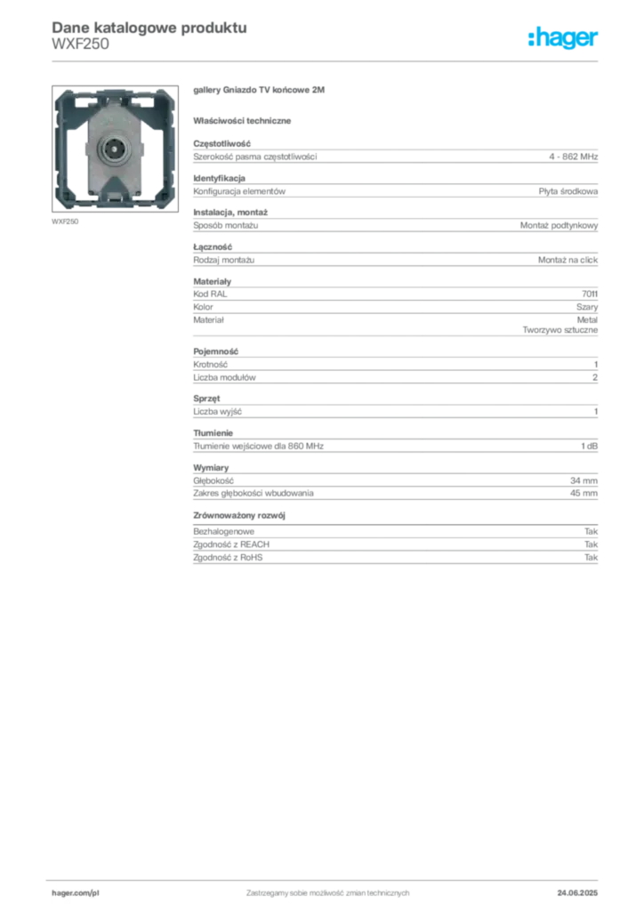 Zdjęcie Hager Karta katalogowa WXF250 | Hager Polska