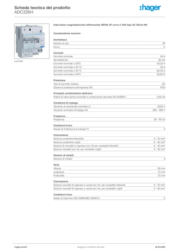 Immagine Hager Scheda tecnica del prodotto ADC226H | Hager Italia