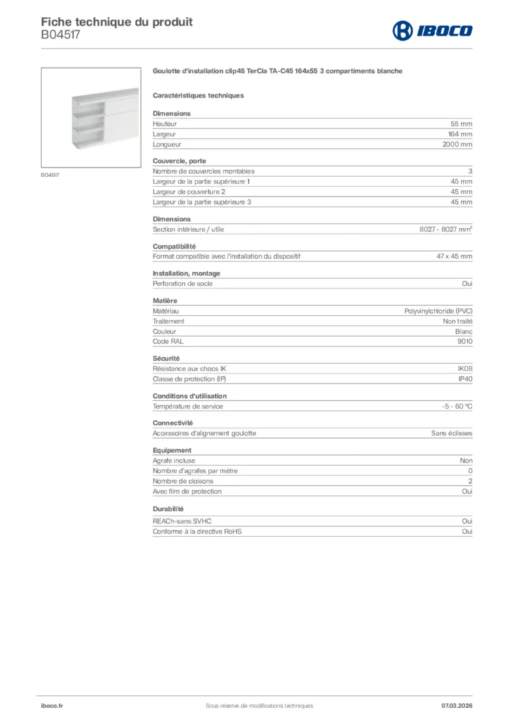 Image Iboco Fiche technique du produit B04517 | Hager France