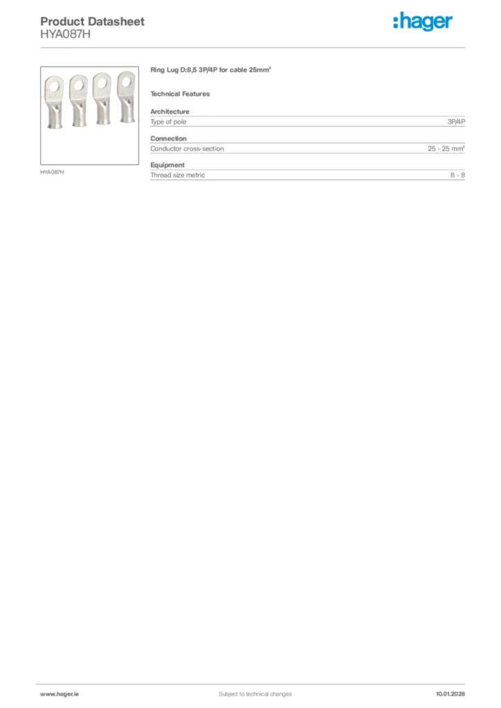 Image Hager Product data sheet HYA087H  | Hager