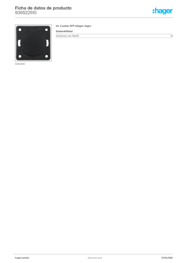 Imagen Hager Ficha de datos de producto 936522510 | Hager España