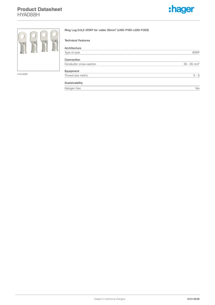 Image Hager Product data sheet HYA088H  | Hager Africa