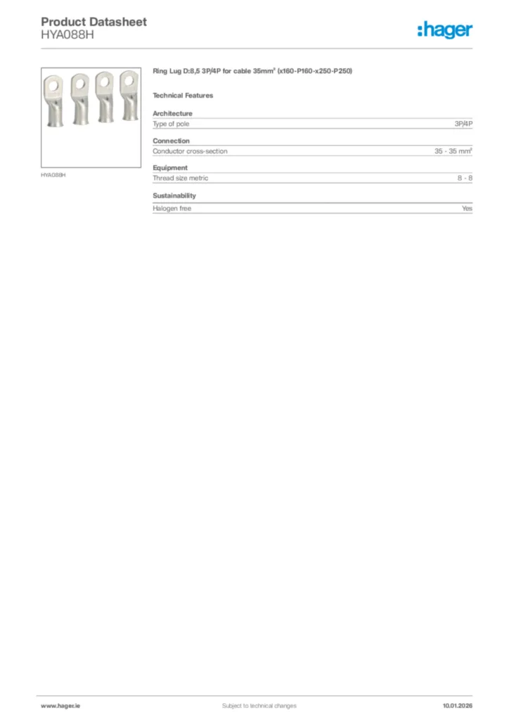 Image Hager Product data sheet HYA088H  | Hager