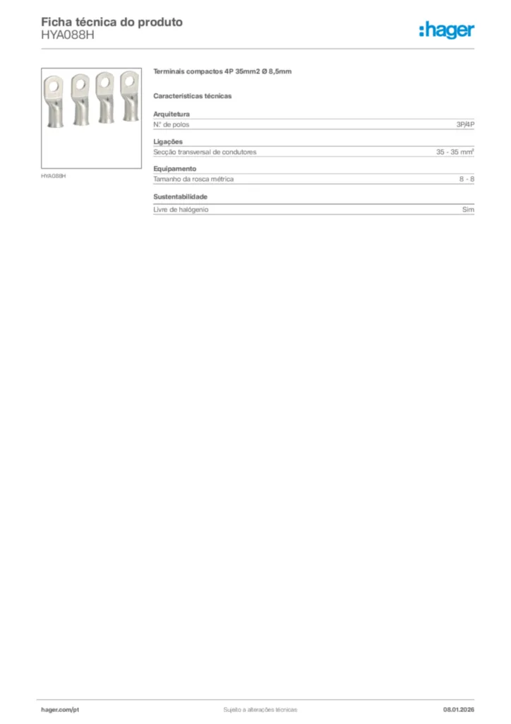Imagem Hager Ficha técnica do produto HYA088H | Hager Portugal