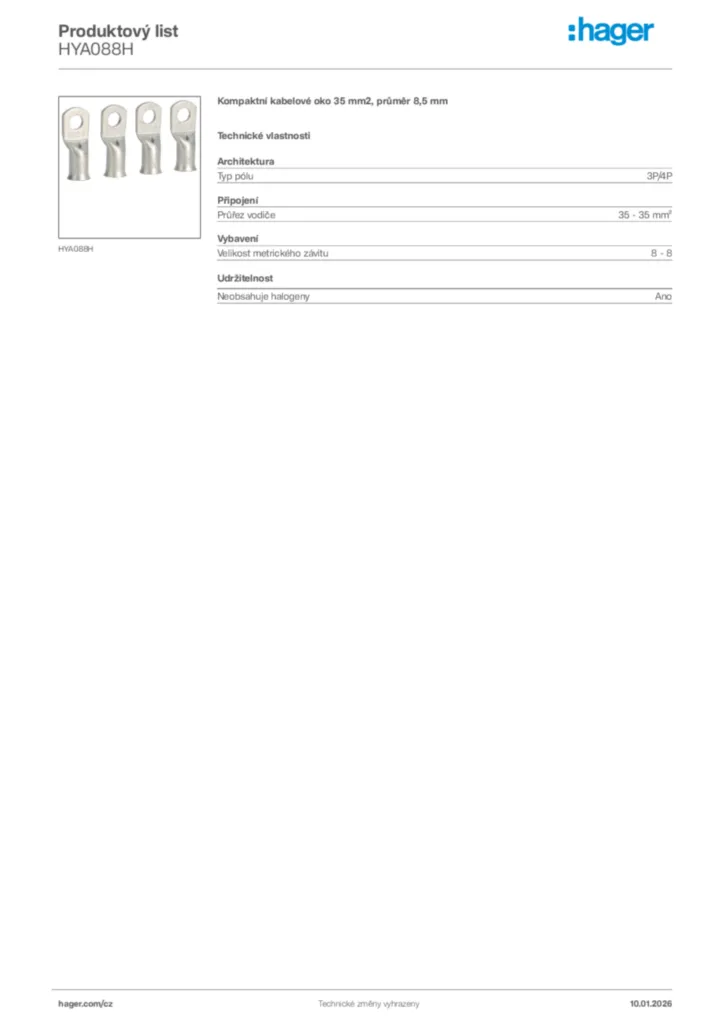Obrázek Hager Product data sheet HYA088H | Hager