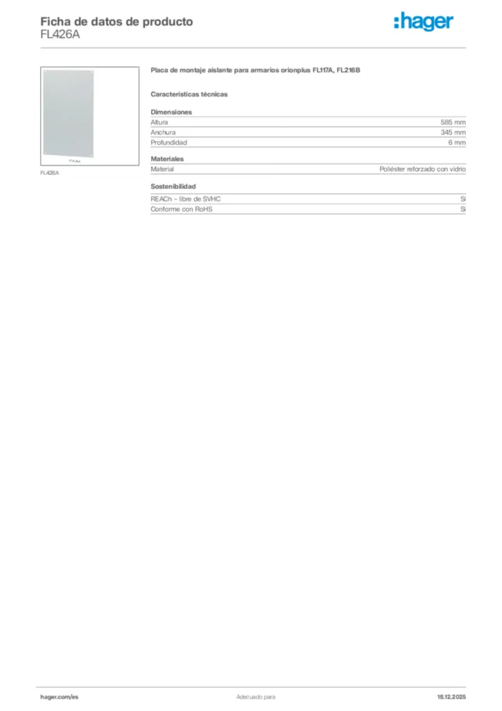 Imagen Hager Ficha de datos de producto FL426A | Hager España