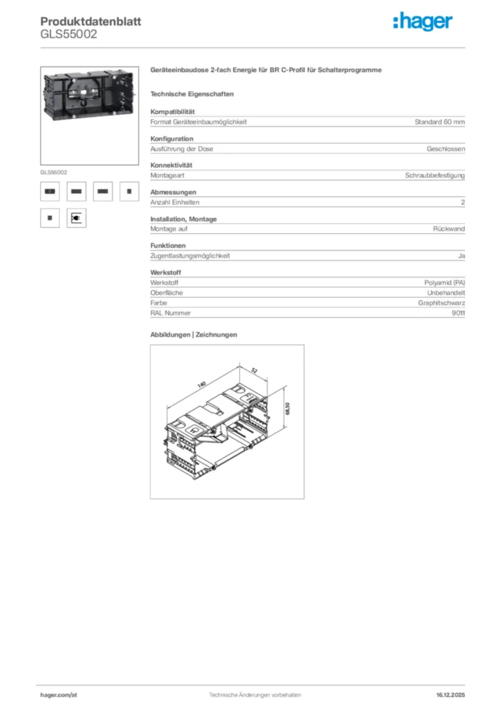 Bild Hager Produktdatenblatt GLS55002 | Hager Deutschland