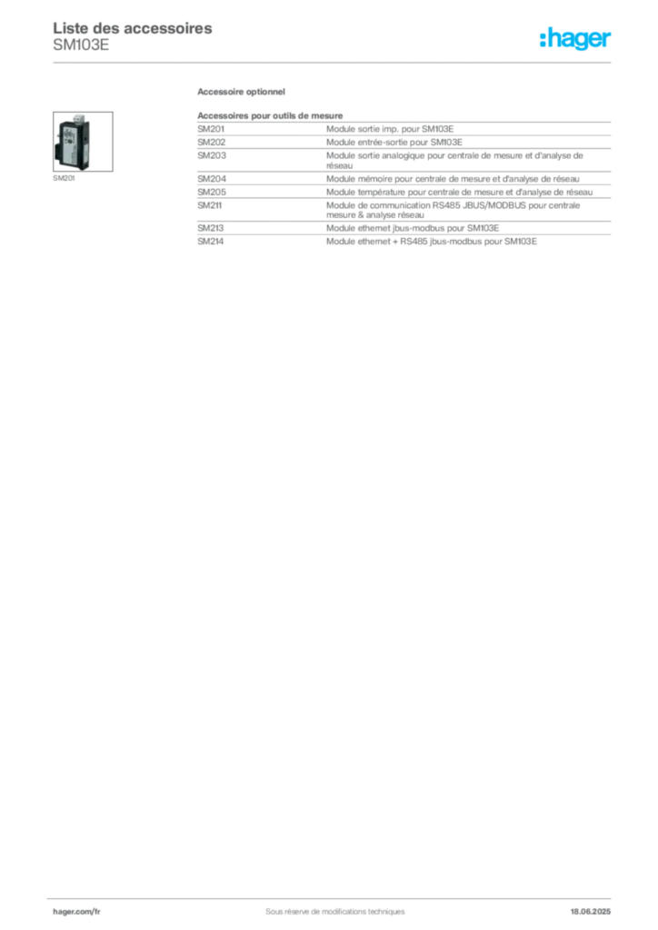 Image Hager Fiche technique du produit SM103E | Hager France