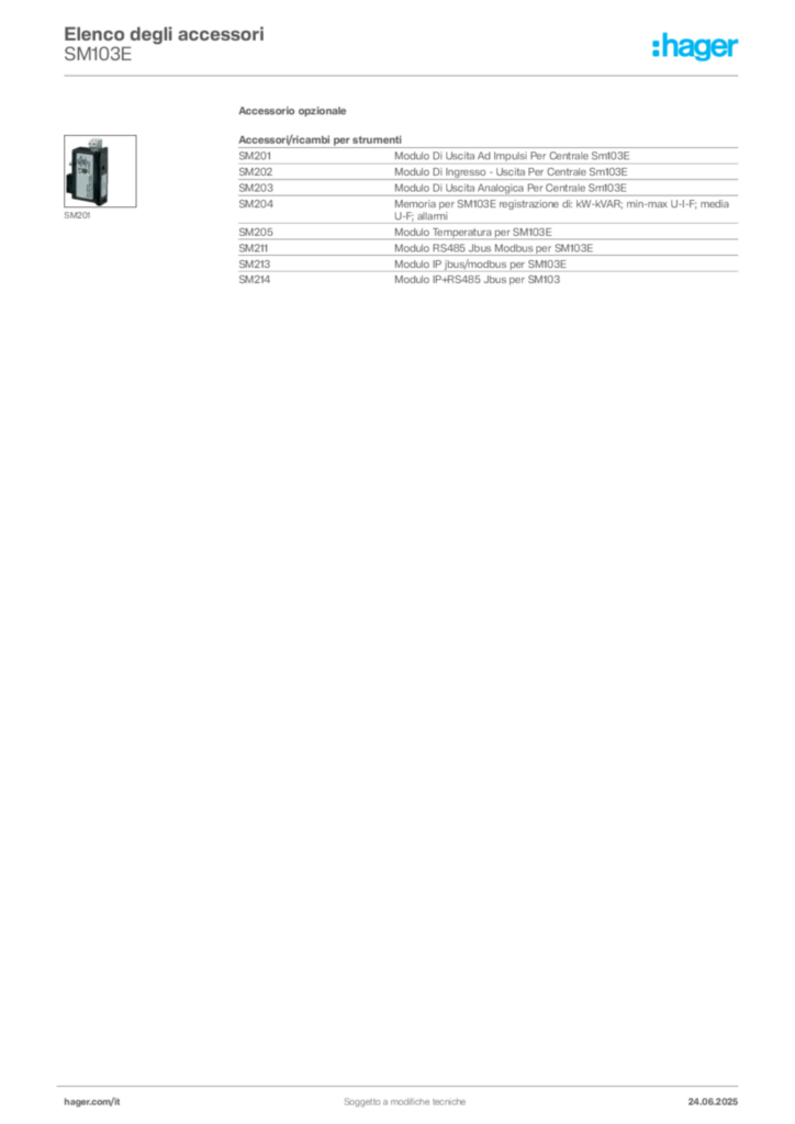 Immagine Hager Scheda tecnica del prodotto SM103E | Hager Italia