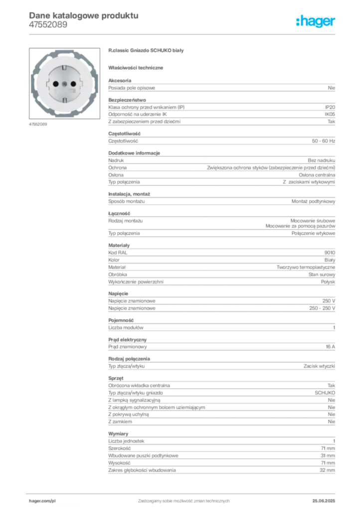 Zdjęcie Hager Karta katalogowa 47552089 | Hager Polska