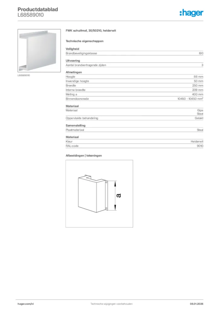 Afbeelding Hager Productdatablad L68589010 | Hager Nederland