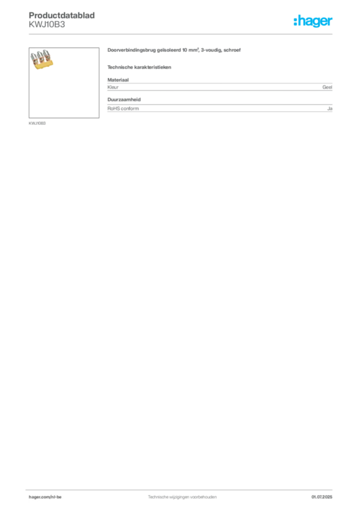 Afbeelding Hager Productdatablad KWJ10B3 | Hager Belgium