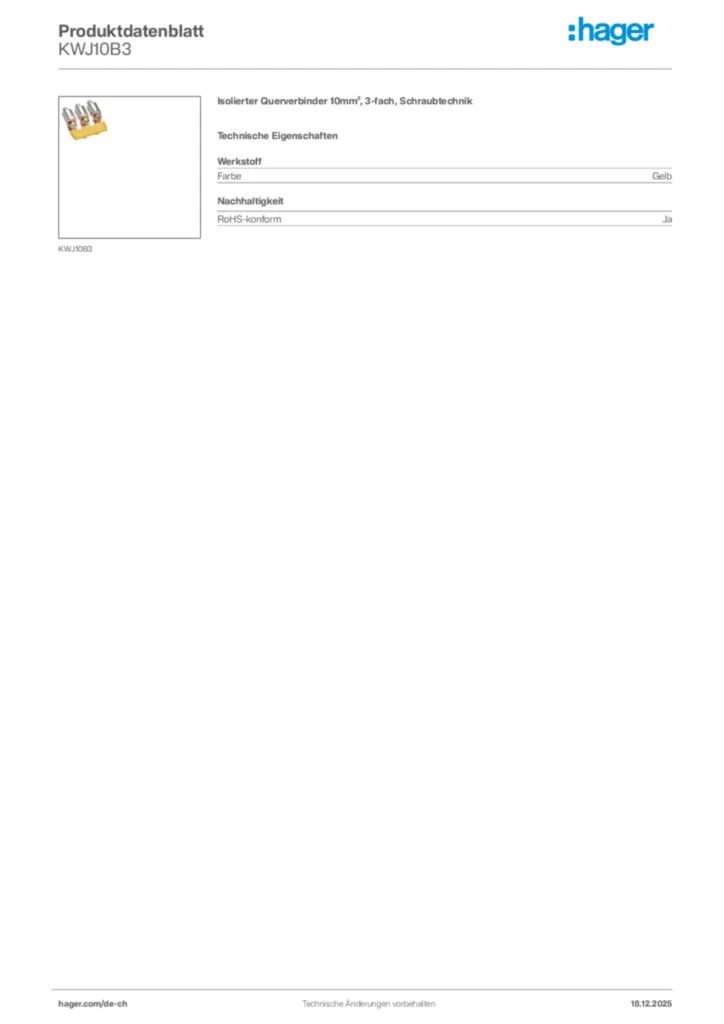 Bild Hager Produktdatenblatt KWJ10B3 | Hager Schweiz