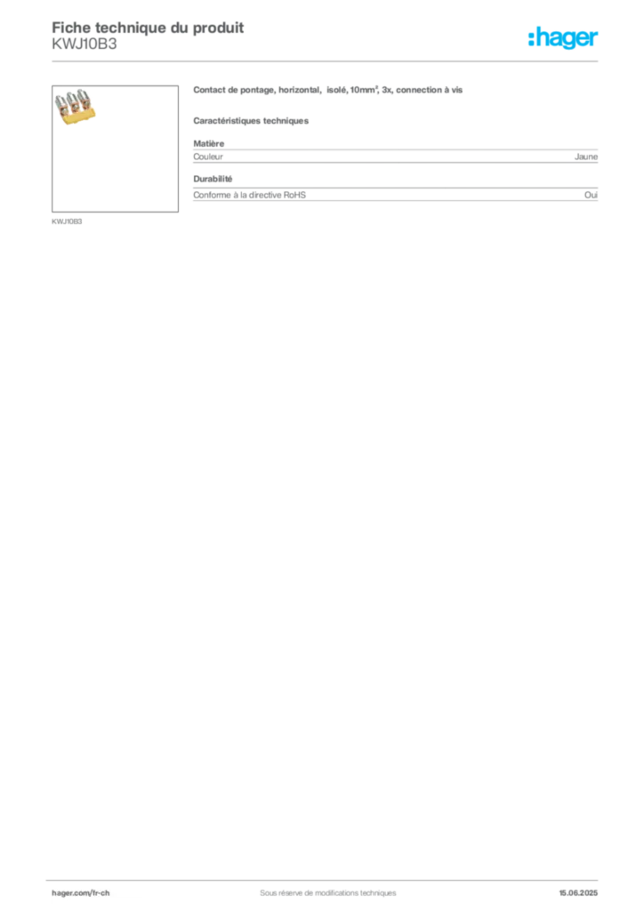 Image Hager Fiche technique du produit KWJ10B3 | Hager Suisse