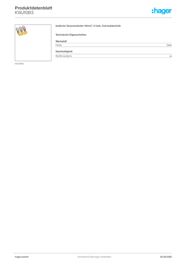 Bild Hager Produktdatenblatt KWJ10B3 | Hager Deutschland