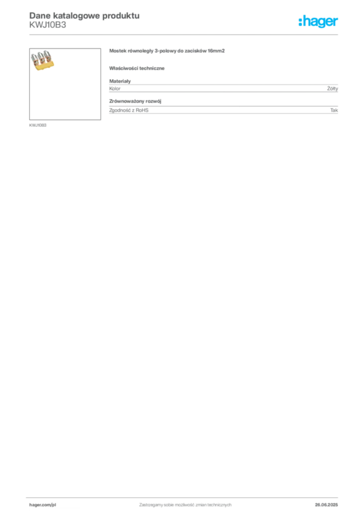 Zdjęcie Hager Karta katalogowa KWJ10B3 | Hager Polska
