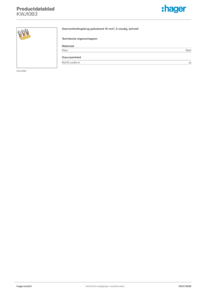 Afbeelding Hager Productdatablad KWJ10B3 | Hager Nederland