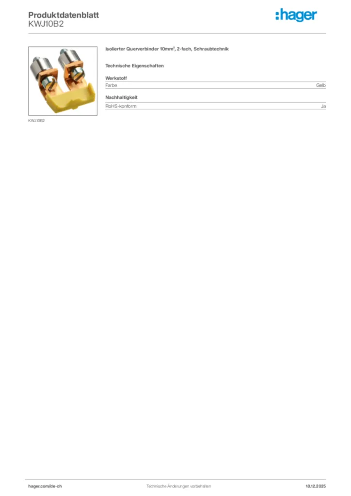 Bild Hager Produktdatenblatt KWJ10B2 | Hager Schweiz