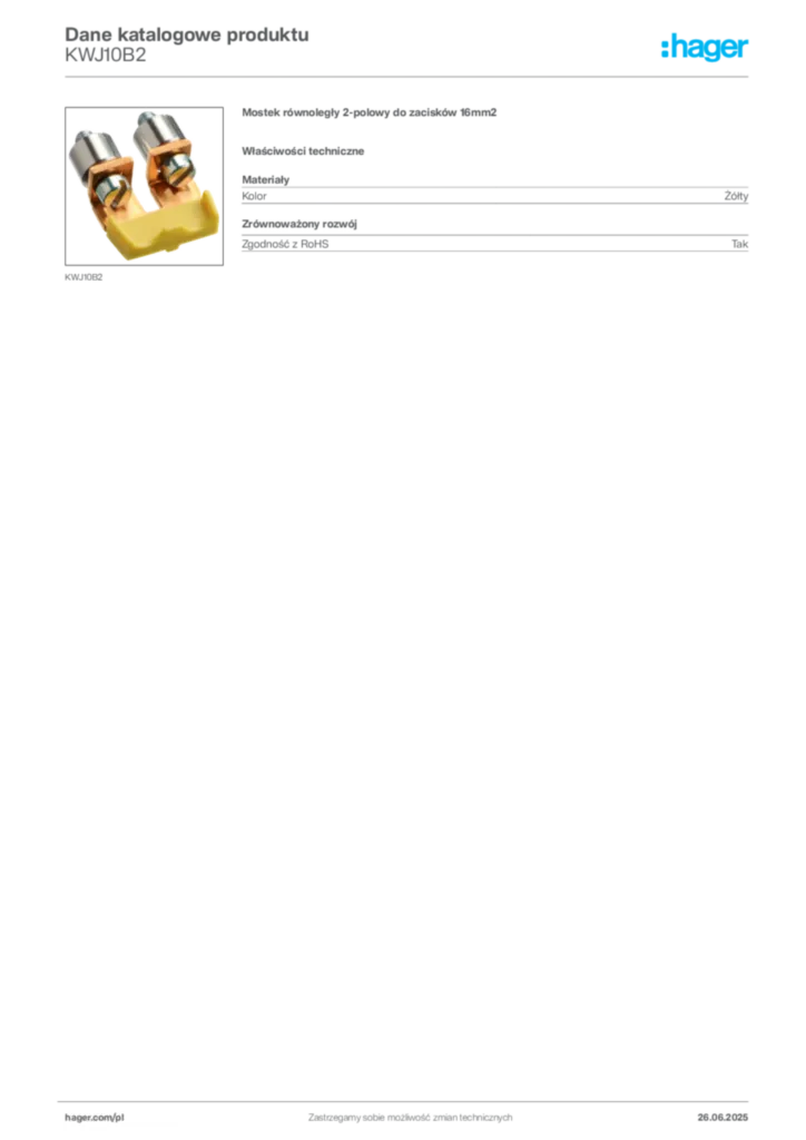 Zdjęcie Hager Karta katalogowa KWJ10B2 | Hager Polska