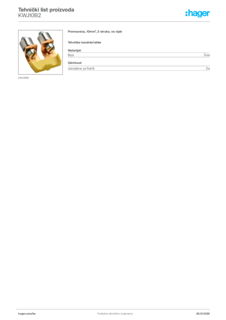 Slika Hager Product data sheet KWJ10B2  | Hager