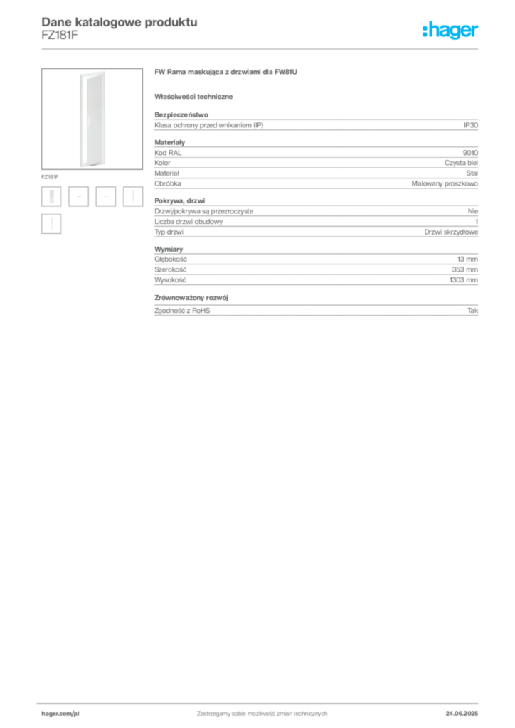Zdjęcie Hager Karta katalogowa FZ181F | Hager Polska