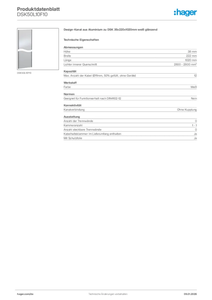 Bild Hager Produktdatenblatt DSK50L10F10 | Hager Deutschland