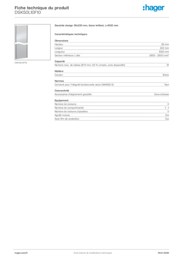 Image Hager Fiche technique du produit DSK50L10F10 | Hager France