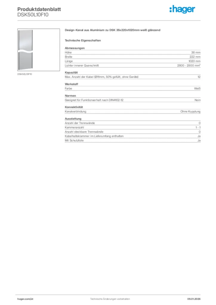 Bild Hager Produktdatenblatt DSK50L10F10 | Hager Deutschland