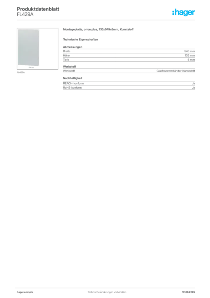 Hager Produktdatenblatt FL429A
