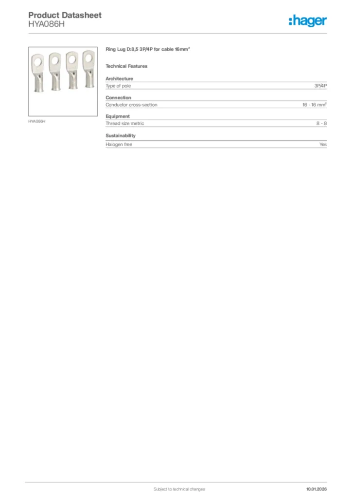Image Hager Product data sheet HYA086H  | Hager Africa