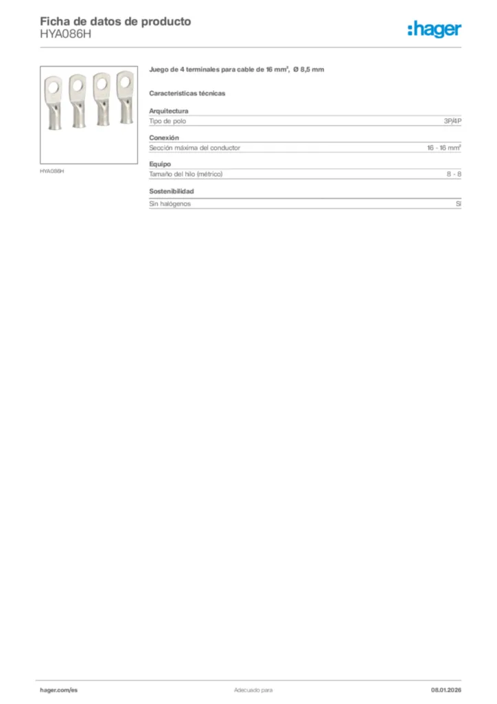 Imagen Hager Ficha de datos de producto HYA086H | Hager España