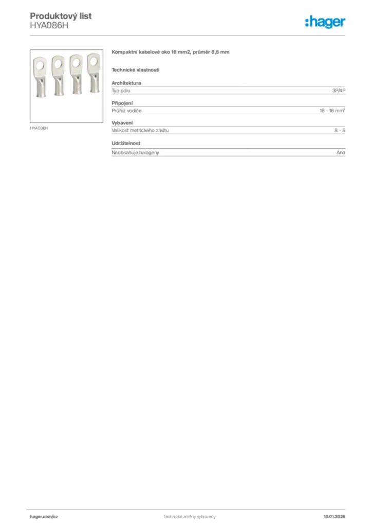 Obrázek Hager Product data sheet HYA086H | Hager